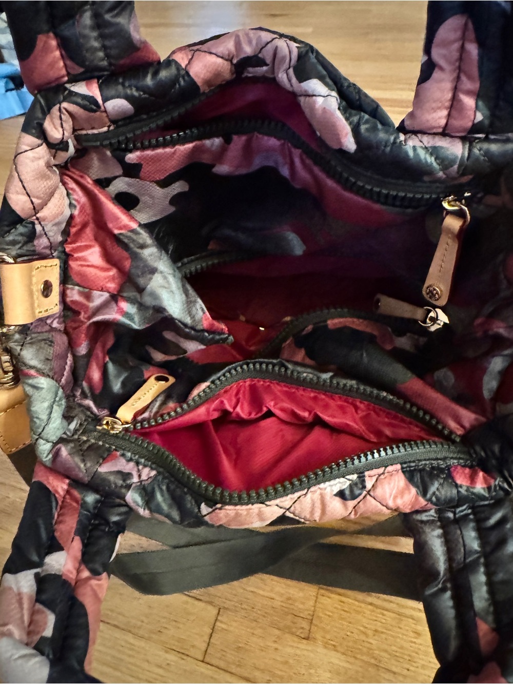 MZ Wallace Quilted Crossbody Bag Pink Black Floral Camo Print - Picture 4 of 4